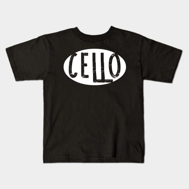 Cello Oval Rough White Text Kids T-Shirt by Barthol Graphics